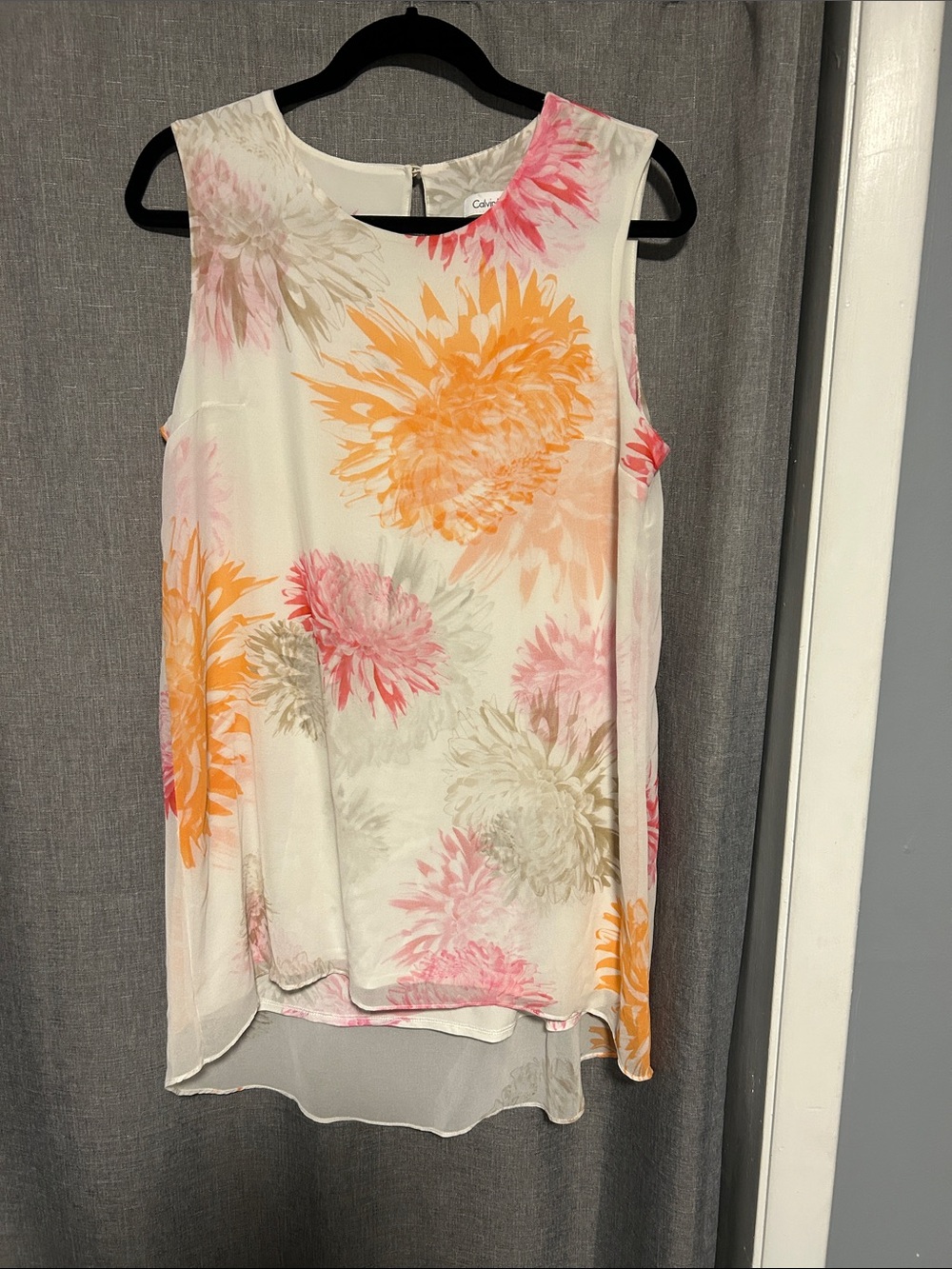 Calvin Klein White Sleeveless Floral Camisole with Pink & Orange Blooms